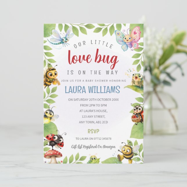 Faire-part de Baby Shower Our Little Love Bug (Debout devant)