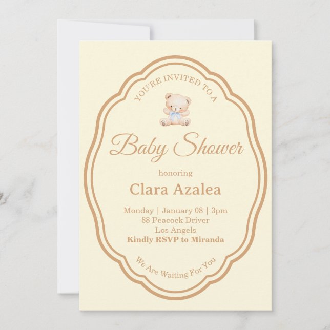 Faire-part de Baby Shower | Ours (Devant)