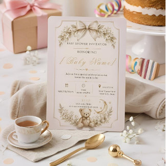 Faire-part de Baby Shower Ours en Peluche Beige