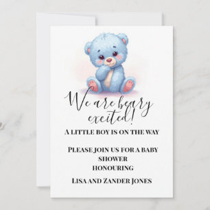 Faire-part de Baby Shower Ours en Peluche Bleu B