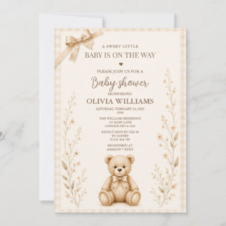 Faire-part de Baby Shower Ours en Peluche Neutre