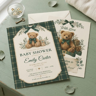Faire-part de Baby Shower Ours en Peluche Polo Vin