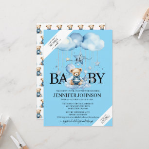 Faire-part de Baby Shower Ourson Bleu Aquarelle Ad