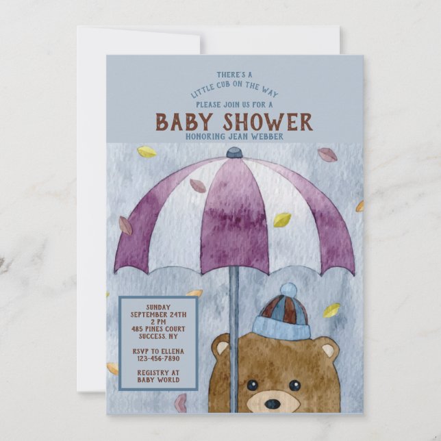 Faire-part de Baby Shower Ourson d'Automne (Devant)