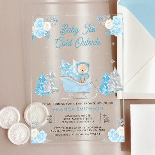 Faire-part de Baby Shower Ourson Mignon Sleigh Ble