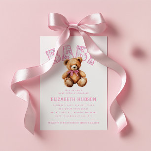Faire-part de Baby Shower Ourson Varsity Rose Prép