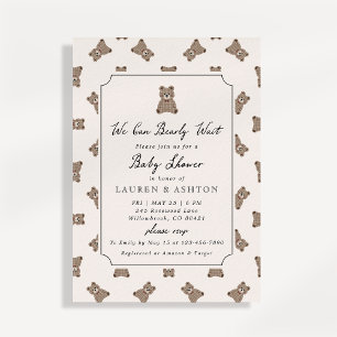 Faire-part de Baby Shower Ourson Vintage à Carreau