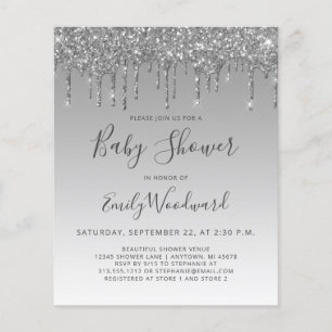 Faire-part de Baby Shower pailleté argenté glamour