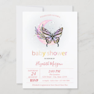 Faire-part de baby shower Papillon Lune Pointillé