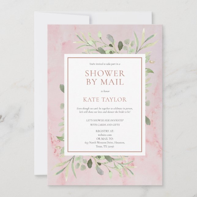 Faire-part de Baby Shower par courrier avec feuill (Devant)