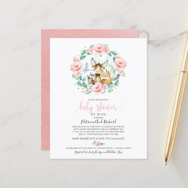 Faire-part de Baby Shower par la Poste à Budget po (Devant/Arrière en situation)