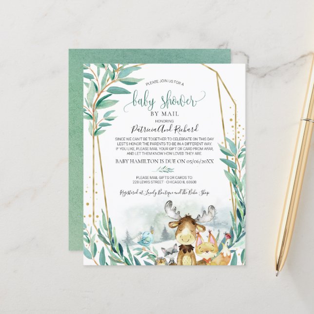 Faire-part de Baby Shower par la Poste à petit bud (Devant/Arrière en situation)