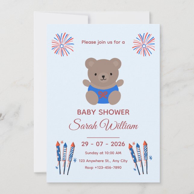Faire-part de Baby Shower Patriotique  (Devant)