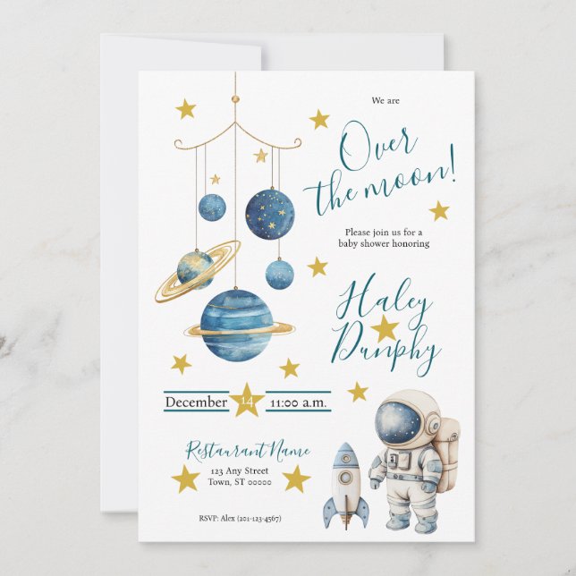 Faire-part de Baby Shower Petit Astronaute (Devant)