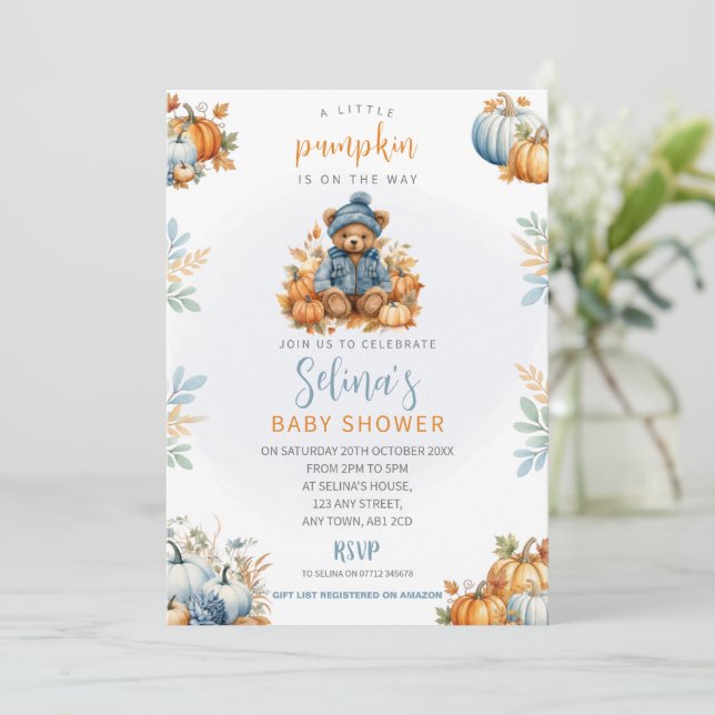 Faire-part de Baby Shower Petit Citrouille, Thème  (Debout devant)