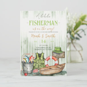 Faire-part de Baby Shower Petit Pêcheur   Vert Ru