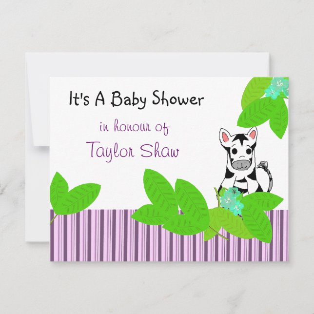 Faire-part de Baby Shower Petit Zèbre (Devant)
