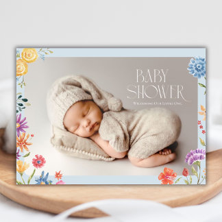 Faire-part de Baby Shower Photo de Nouveau-Né Fleu