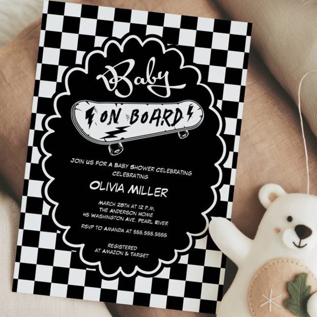 Faire-part de Baby Shower Planche à Roulettes Bébé (Créateur téléchargé)