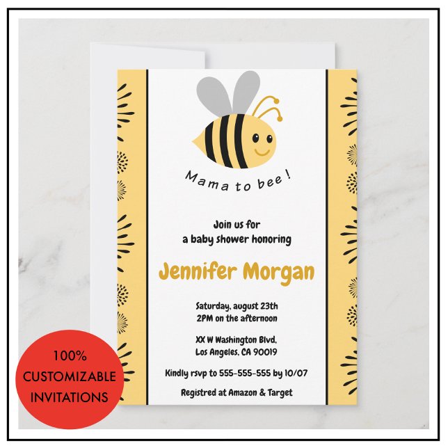 Faire-part de baby shower pour Bébé abeille Maman  (Créateur téléchargé)