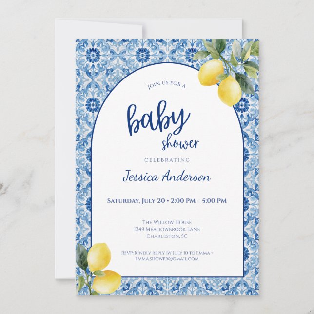 Faire-part de Baby Shower pour Bébé Citron Carrela (Devant)