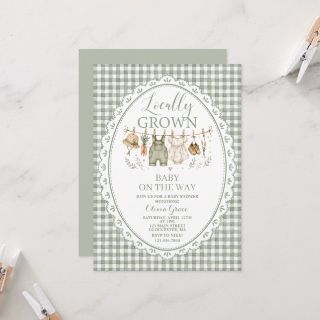 Faire-part de Baby Shower pour bébé de la ferme lo (Devant/Arrière en situation)