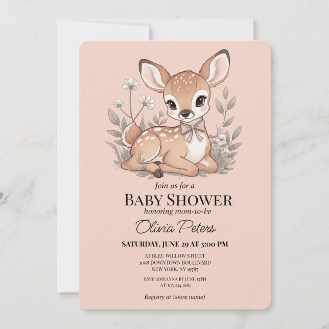 Faire-part de Baby Shower pour Bébé Fille Adorable (Devant)