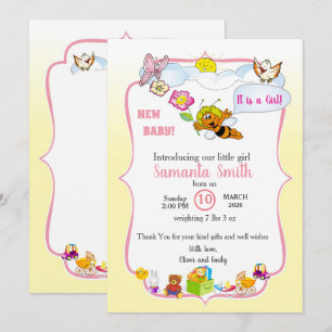 Faire-part de Baby Shower pour Bébé Fille en Thème