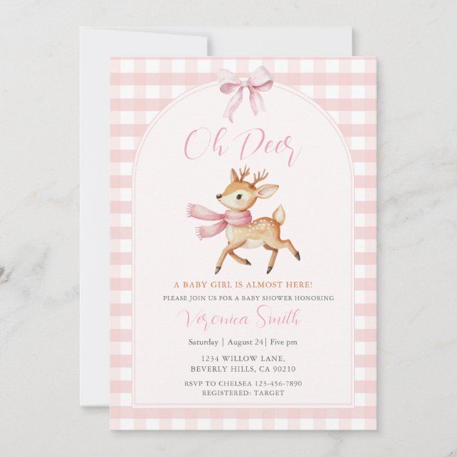 Faire-part de Baby Shower pour Bébé Fille Oh Cerf  (Devant)