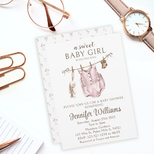 Faire-part de baby shower pour bébé fille vintage