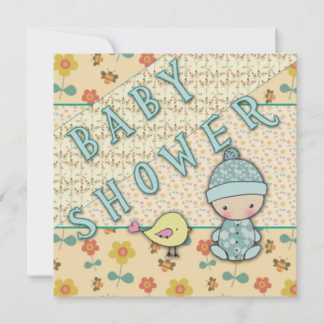 Faire-part de Baby Shower pour Bébé Garçon et Oise (Devant)