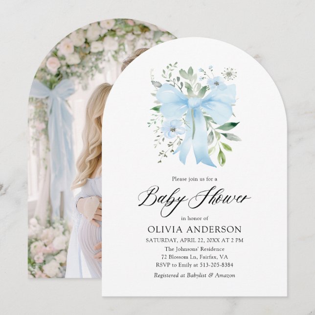 Faire-part de Baby Shower pour bébé garçon Fleurs  (Devant / Derrière)