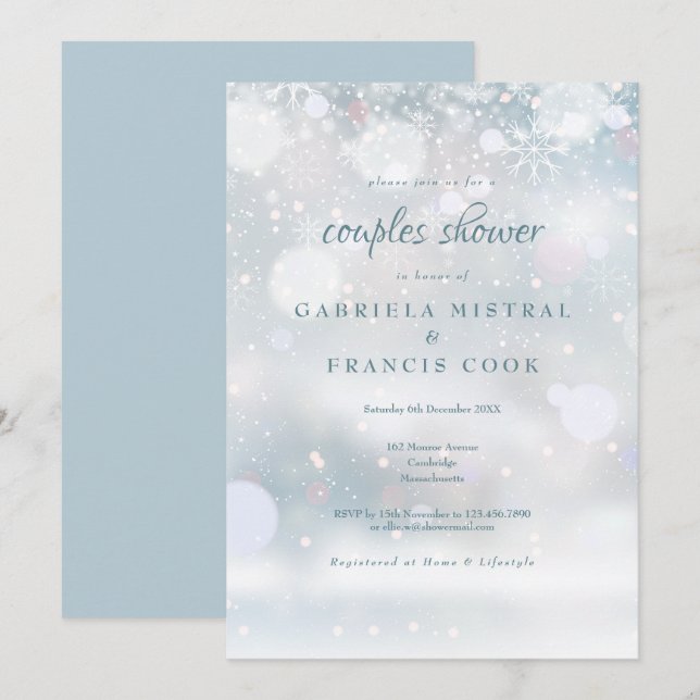 Faire-part de Baby Shower pour couples Flocons de  (Devant / Derrière)