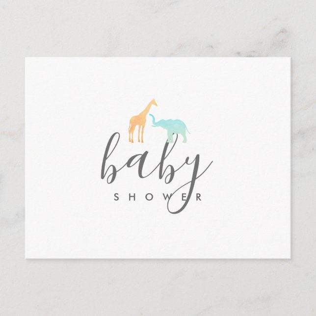 Faire-part de Baby Shower pour éléphant girafe élé (Devant)