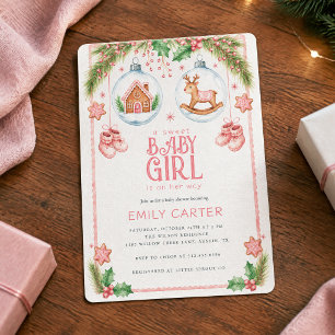 Faire-part de Baby Shower pour fille de Noël vinta