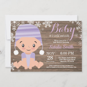 Faire-part de Baby Shower pour fille Violet Rustiq