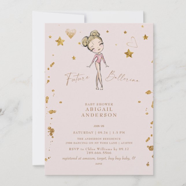 Faire-part de Baby Shower pour Future Ballerine Ro (Devant)