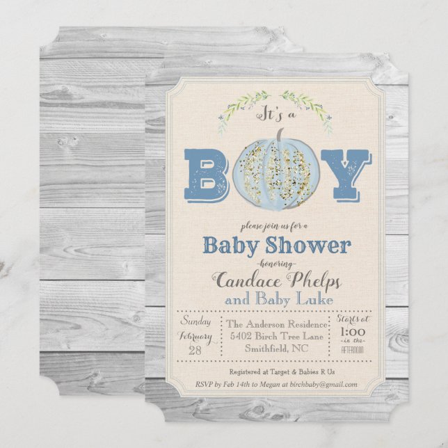 Faire-part de Baby Shower pour garçon automne citr (Devant / Derrière)