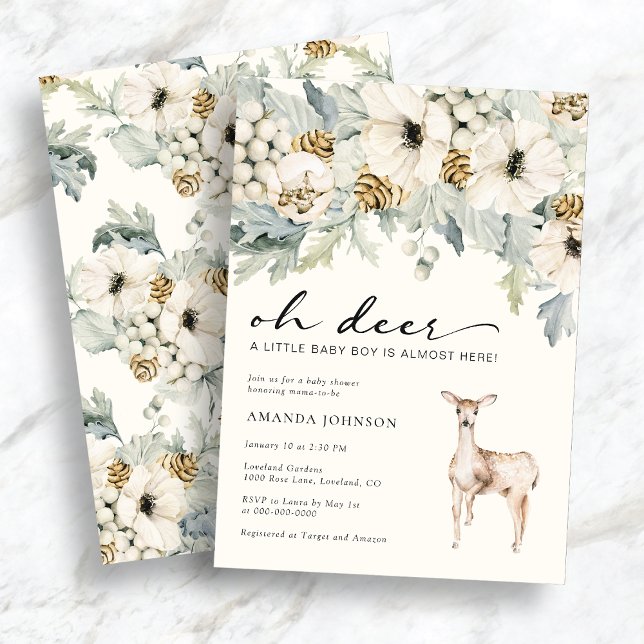 Faire-part de Baby Shower pour Garçon Cerf (Deer Baby Boy Shower Invitation
)