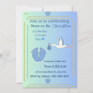 Faire-part de Baby Shower pour Garçon Élégant Dé