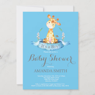 Faire-part de Baby Shower pour garçon Girafe Bleu 