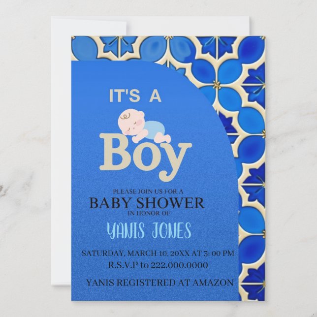 Faire-part de baby shower pour garçon marocain (Devant)