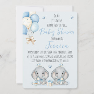 Faire-part de Baby Shower pour jumeaux éléphants g
