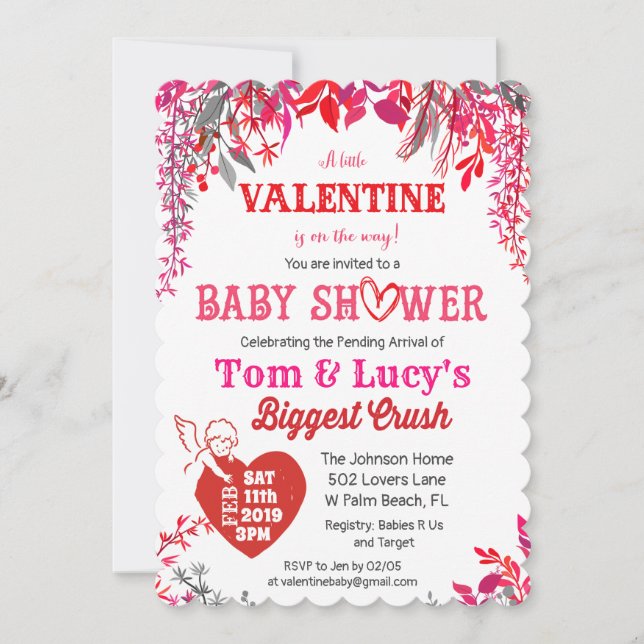 Faire-part de Baby Shower pour la Saint-Valentin F (Devant)