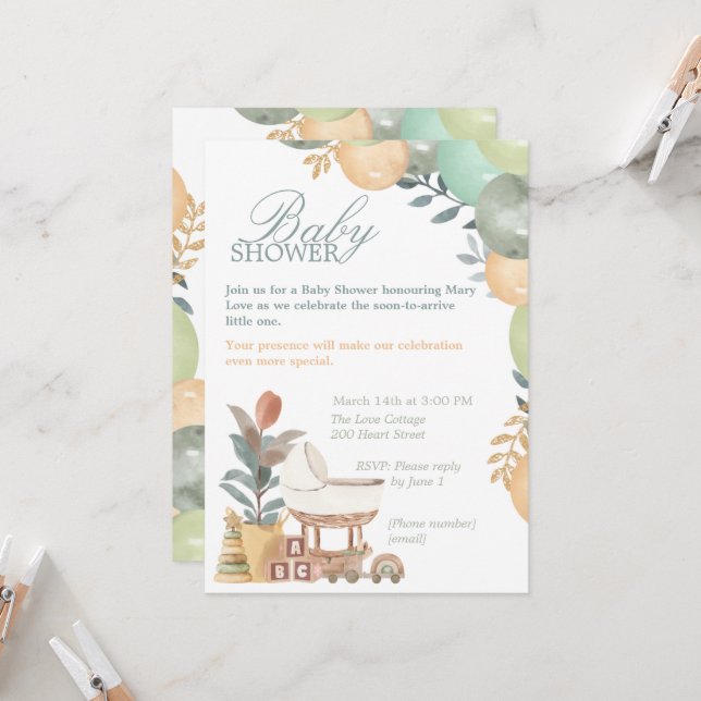 Faire-part de Baby Shower pour le petit ange doux (Devant/Arrière en situation)
