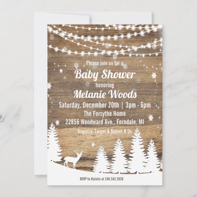 Faire-part de Baby Shower pour l'hiver rustique (Devant)
