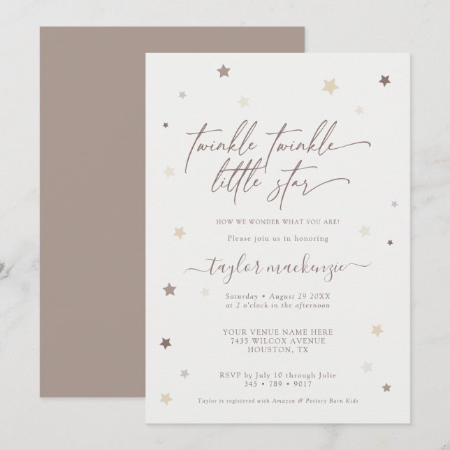 Faire-part de Baby Shower pour Little Star sans sp (Devant / Derrière)