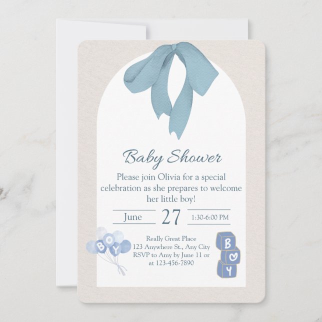 Faire-part de Baby Shower pour Petit Garçon (Devant)