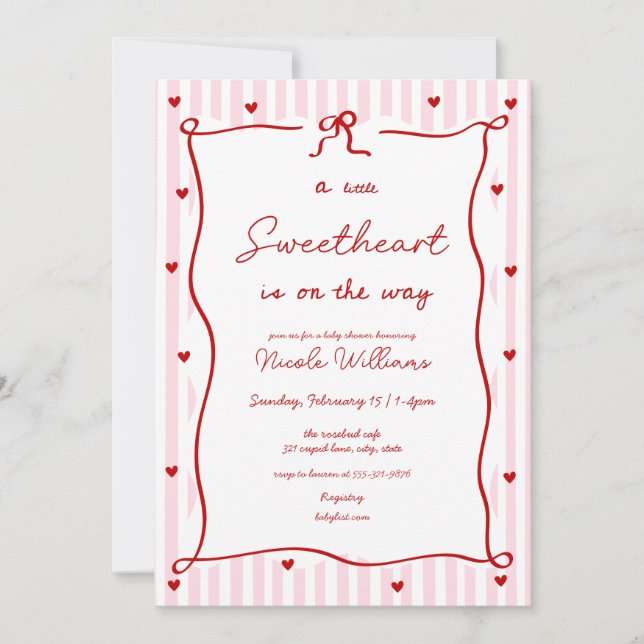 Faire-part de Baby Shower pour petite douceur rose (Devant)