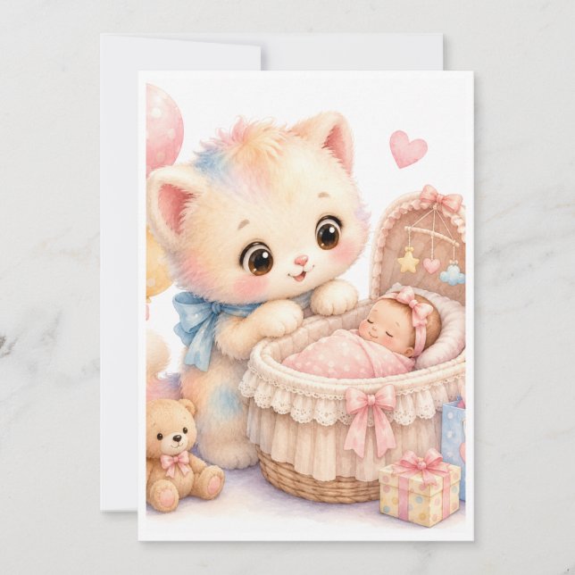 Faire-part de Baby Shower pour un Petit Chat au La (Devant)